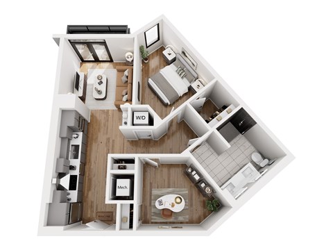 Floor plan for 1 bed, 1 bath, 811 sqft